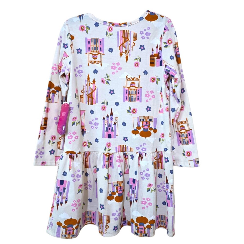 Disney Princess Dress Toddler Girls Castle Print Drop Waist Long Sleeves 2T-4T - Picture 4 of 7